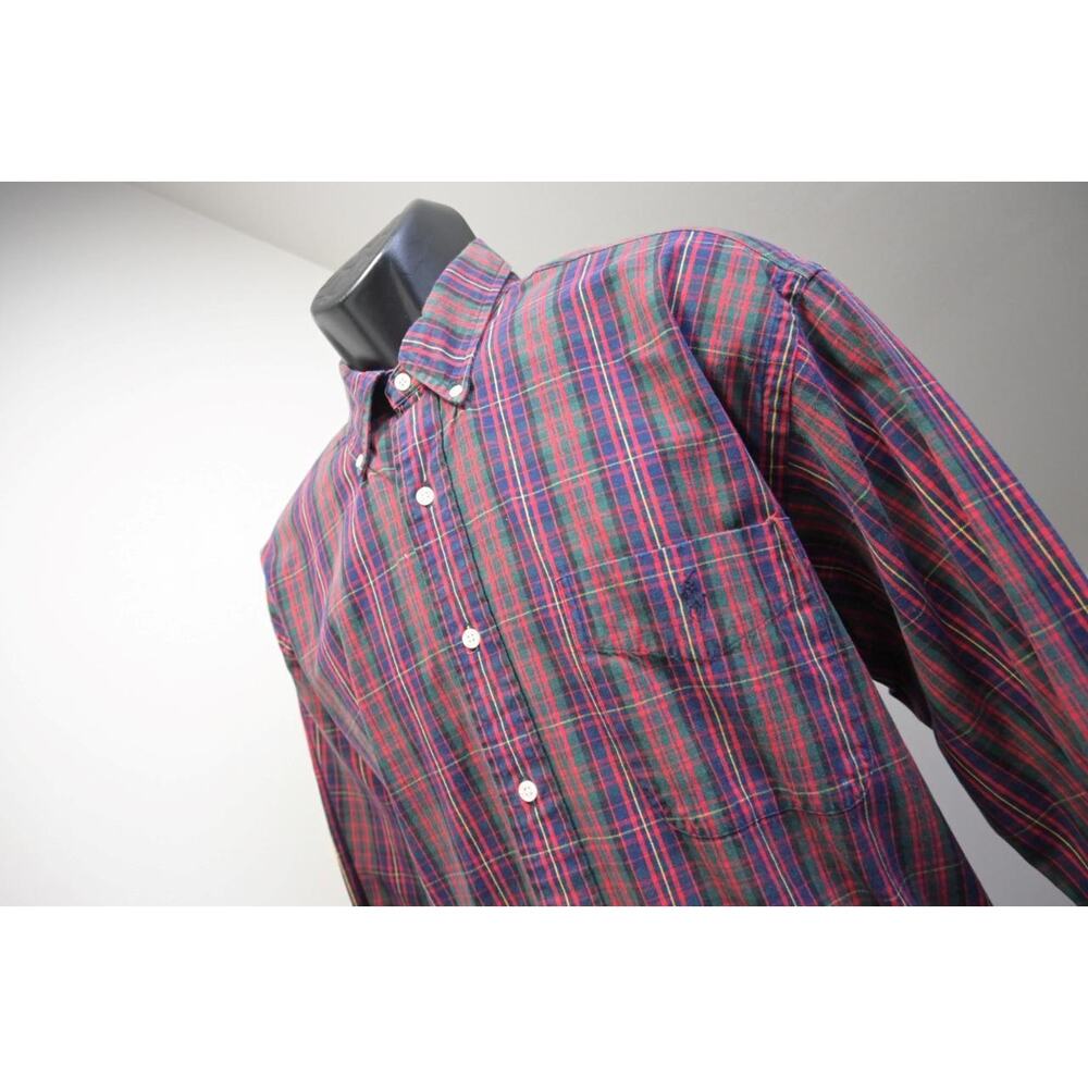 Vintage Polo Ralph Lauren Big Shirt Plaid Long Sleeve Dress Shirt Mens Sz Large